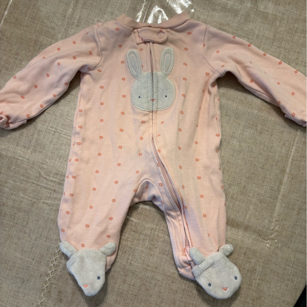 Carters Newborn Onesie with 2-Way Zipper Pink Bunny